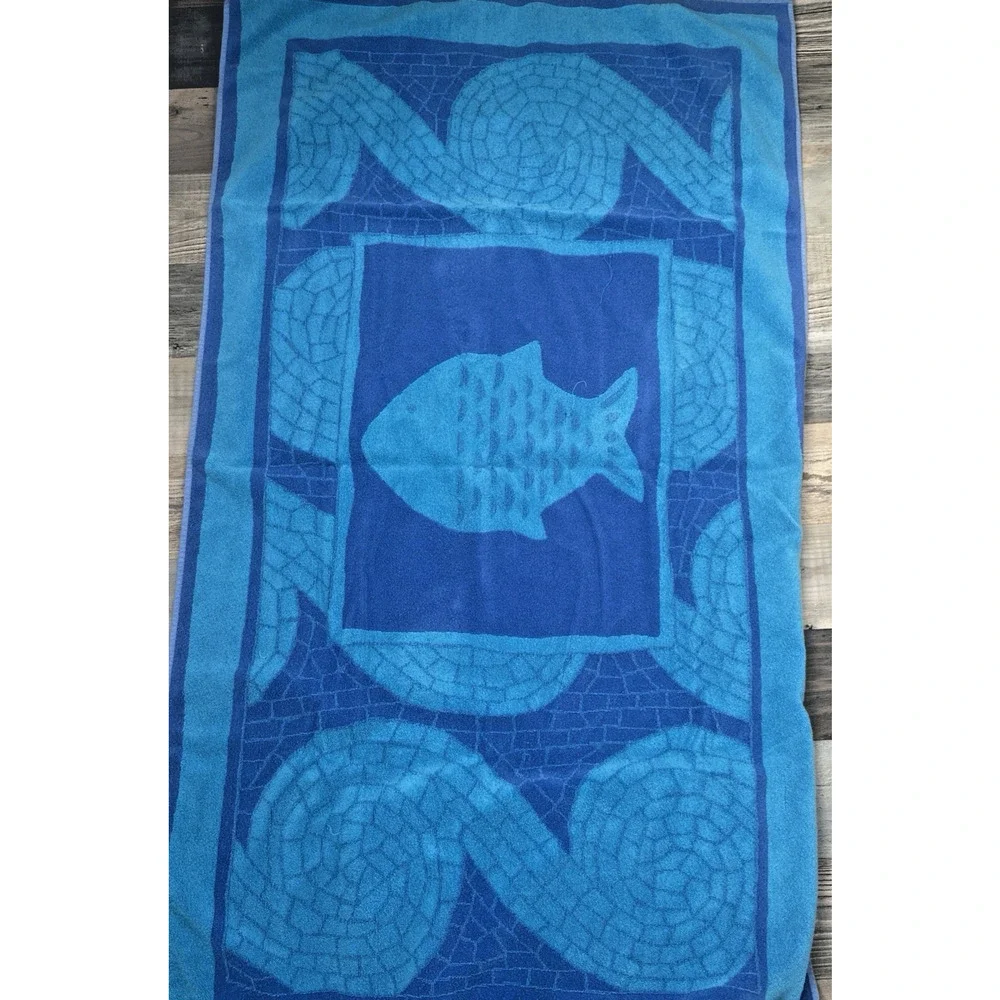 Vintage Palm Cove XL Beach Towel Fish Design Nautical 80s